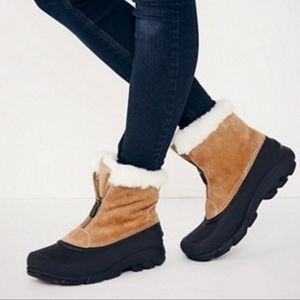 Sorel snow angel zip tan leather waterproof winter boots women's 7.5